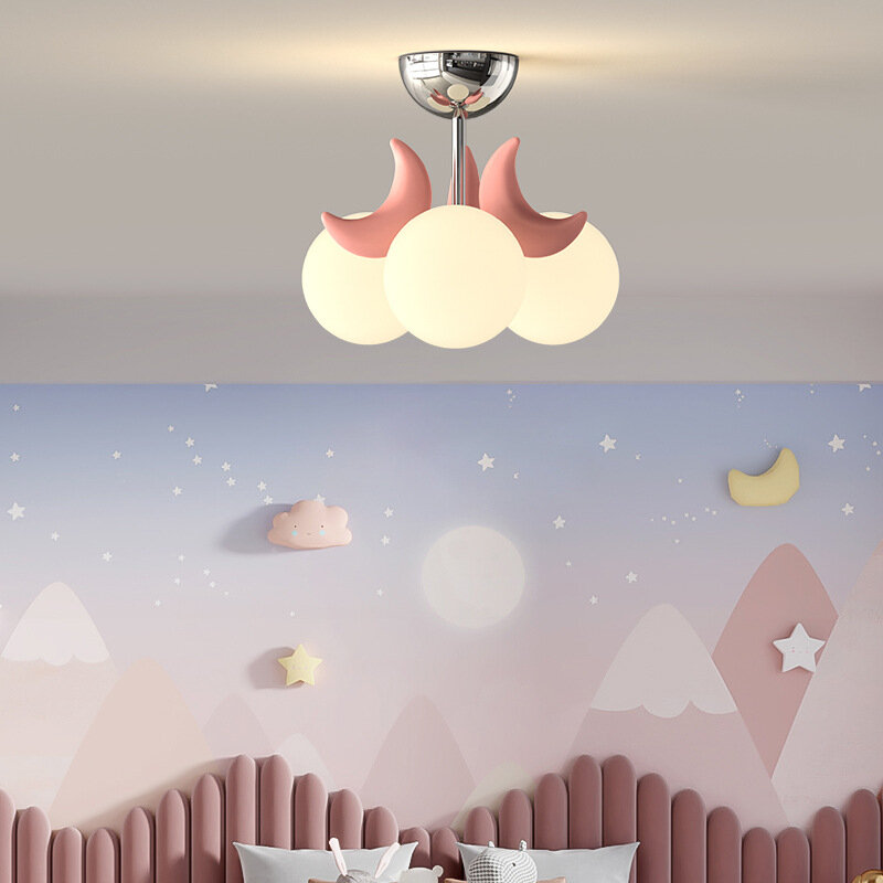Кремовая люстра sm в форме Луны, креативная лампа для детской комнаты, лампа полного спектра для защиты глаз, лампа для теплой принцессы