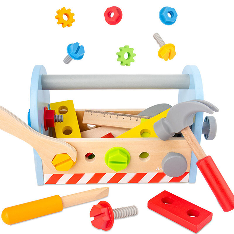 Caja de Herramientas de madera para niños, juego de simulación de reparación multifuncional, rompecabezas Montessori, herramienta de carpintero, regalo para niños