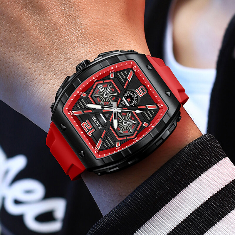 LIGE markowy luksusowy męski zegarek na rękę wodoodporny świecący Date Big Men zegarki silikonowy chronograf kwarcowy męski zegarek reloj
