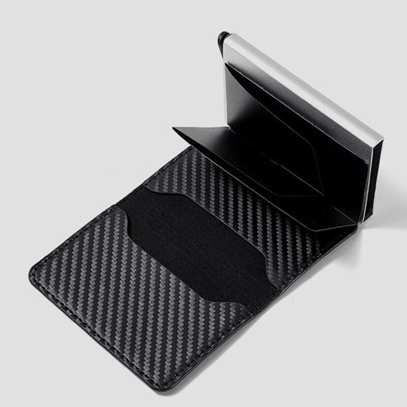 Porta-cartão minimalista de couro masculino, carteira de bolso de fibra de carbono preta, de qualidade superior, bolsa vintage