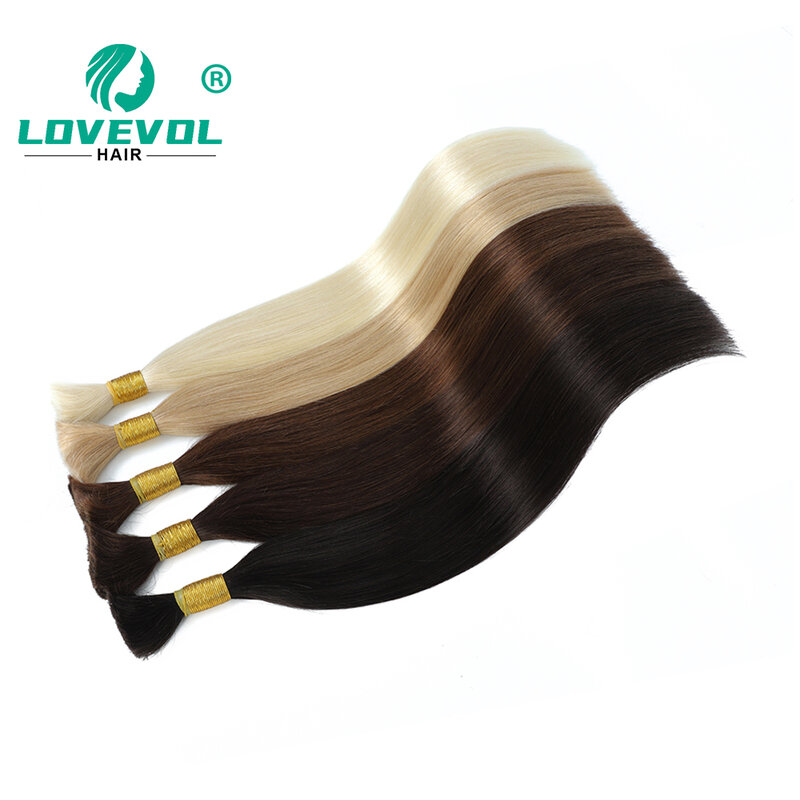Lovevol-extensiones de cabello humano liso a granel, mechones de cabello Natural para trenzar sin trama, 100G, Remy
