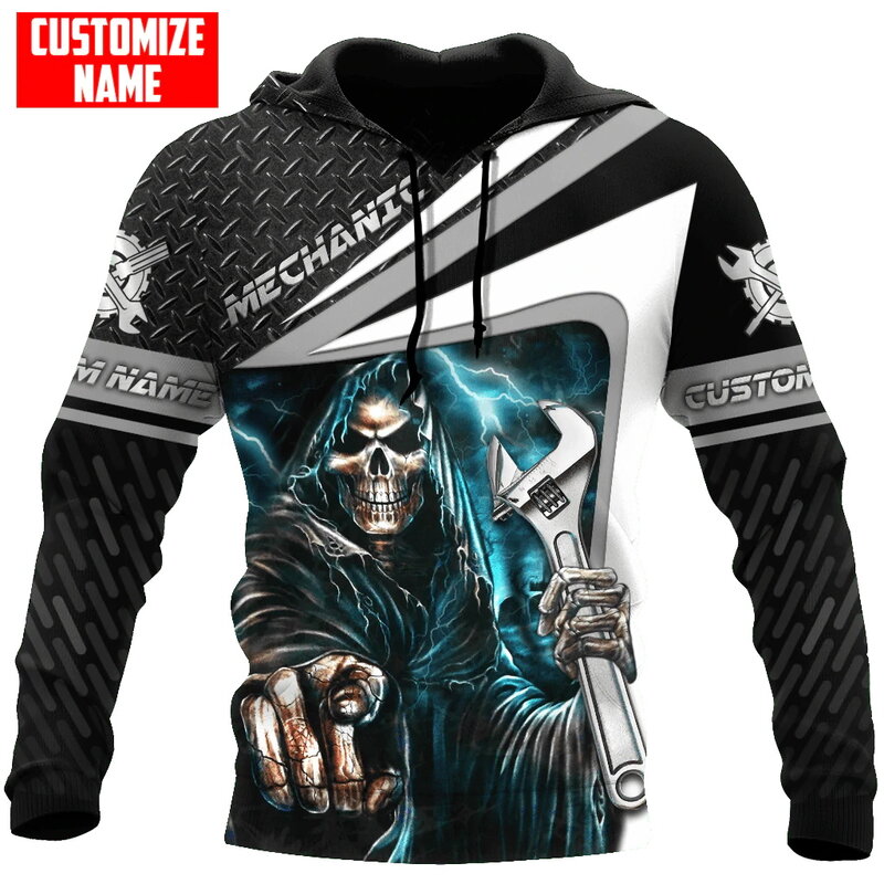 Personalized Name Mechanic Skull 3D All Over Printed Men Hoodie Unisex Hooded sweatshirt Streetwear Casual zipper hoodies DK482