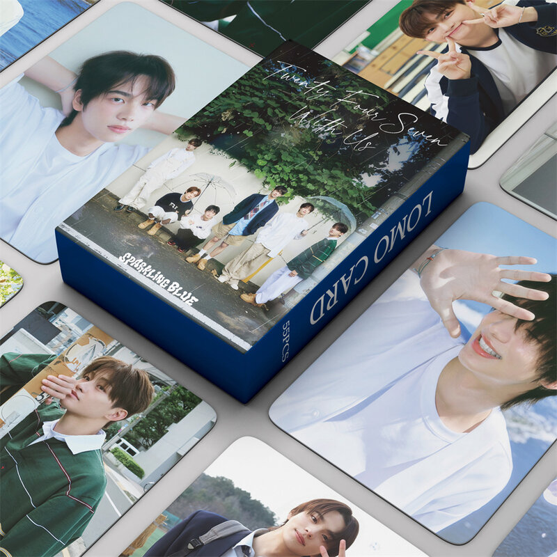 55 sztuk albumów pocztówkowych Kpop TWS błyszcząca niebieska karta Lomo SHINYU DOHOON YOUNGJAE HANJIN JIHOON KYUNGMIN karta do zbierania zdjęć
