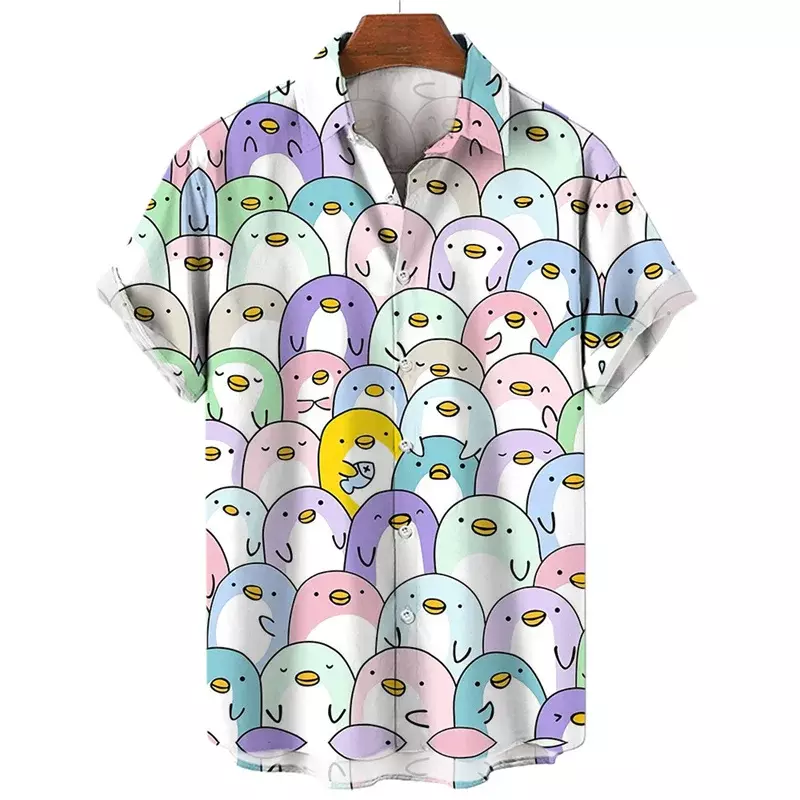 남성용 애니메이션 고양이 그래픽 프린트 티셔츠, 만화 강아지, 하라주쿠, 남녀공용, 오버사이즈, 하와이안, 반팔 셔츠, 여름