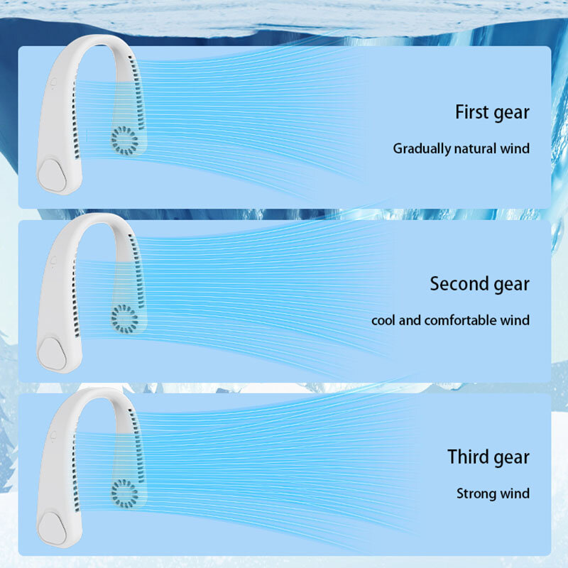 Kipas leher olahraga portabel, kipas angin dipasang di luar ruangan kualitas tinggi keren Tanpa Pisau dapat diisi ulang 3 kecepatan dapat dipakai