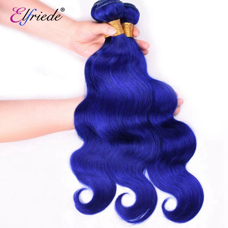 Elfriede-Bundles de cheveux humains colorés Body Wave, Extensions de cheveux brésiliens, Trames de cheveux humains, Bleu pur, 100%, Offres en lots de 3/4