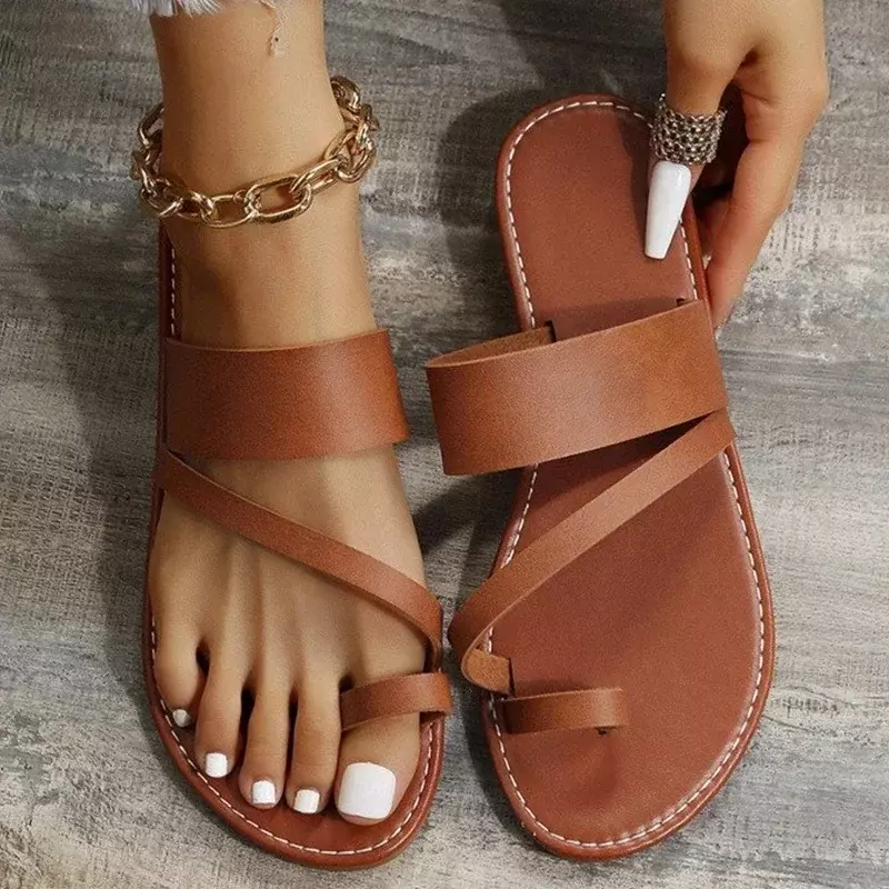 Sandalias minimalistas de Tanga para mujer, zapatos planos a la moda, para vacaciones en la playa y al aire libre, para verano, 2024