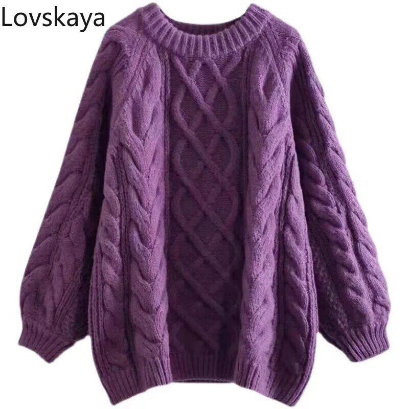 Vintage luźny, ciężki, smażony pulower z ciasta leniwy styl dzianiny jesienno-zimowej nowy solidny miękki woskowy skręcony sweter kobiet