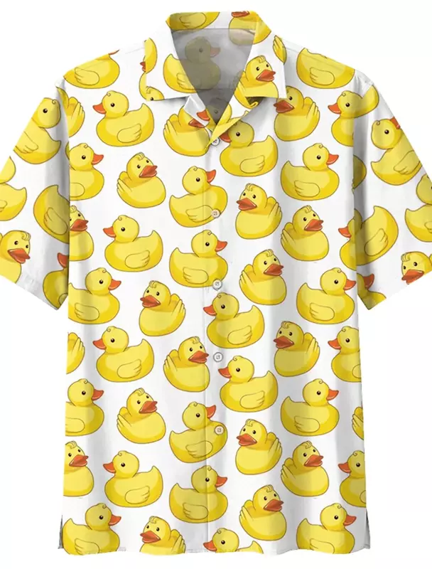 Hawaiian casual shirt duck print men's open buttoned lapel top cool and comfortable men's shirt short sleeves