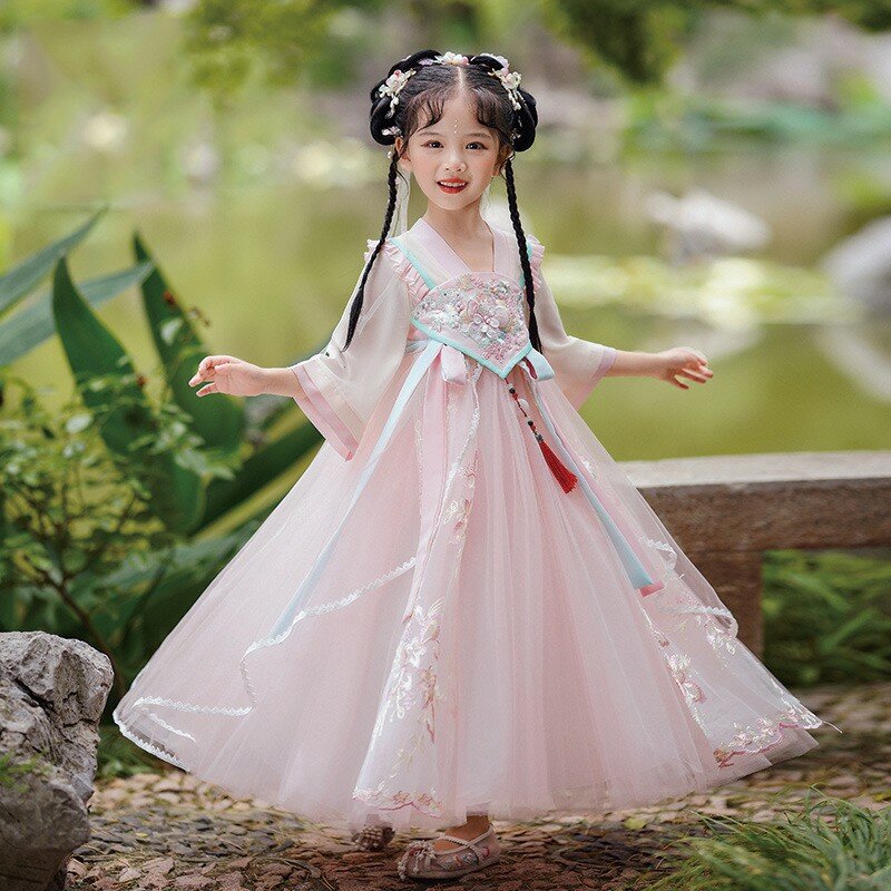 فستان أطفال من Hanfu ملابس الفتاة الصينية التقليدية زي للرقص الشعبي القديم أزياء المسرح الشرقي للأميرة الخيالية التأثيرية