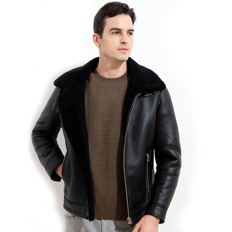 LUHAYESA 2022 New High Density Fur Shearling Jacket Men Warm Thicken Natural Sheepskin Fur Outerwear Real Fur Coats