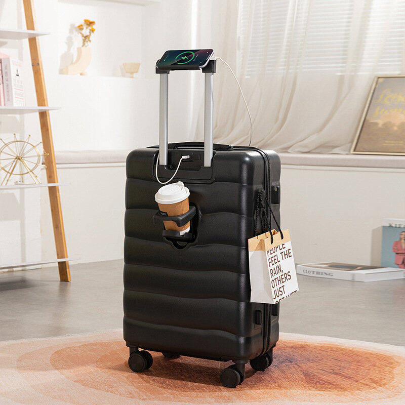 PLUENLI Suitcase Boarding Travel Women Password Universal Wheel Trolley Case Large Capacity USB Charging Port Men Luggage Case