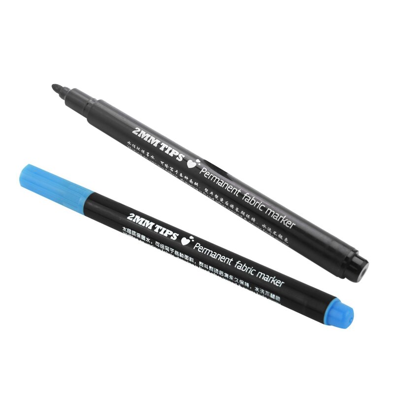 2 x Marker do tkanin długopisy trwałe kolory dla tekstylia do DIY ubrań t-shirt buty, czarno-niebieskie