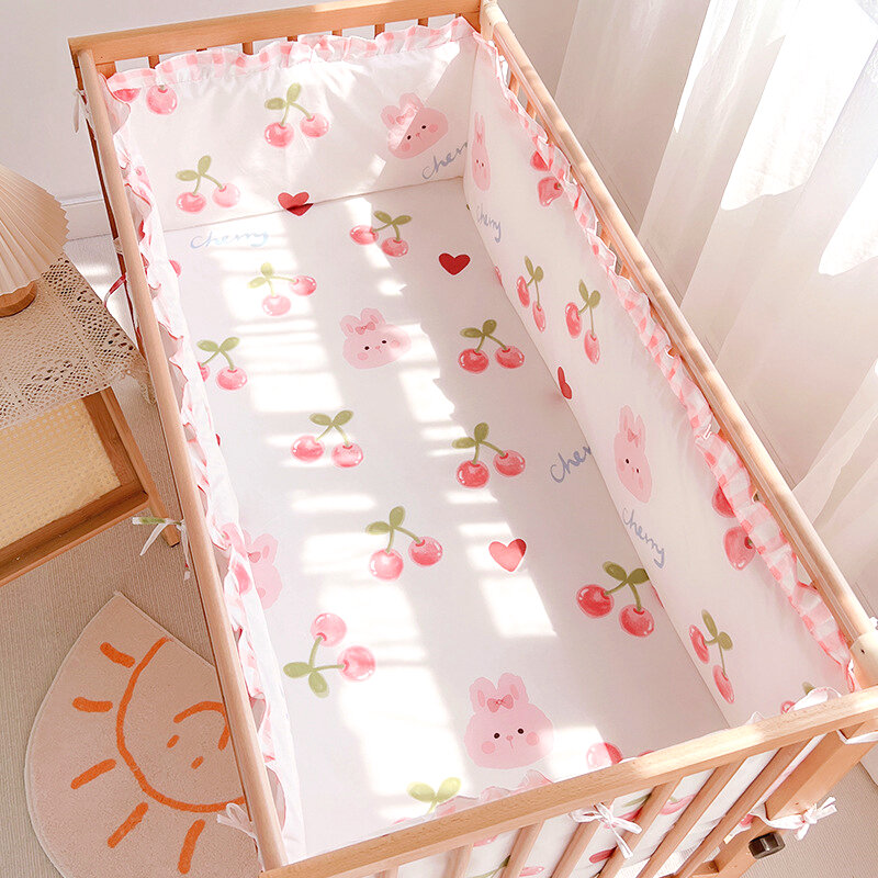 Conjunto de cama Cute Rabbit para bebê recém-nascido, 100% algodão, berço, cama para meninos e meninas, roupa de cama lavável, 4 amortecedores e 1 folha