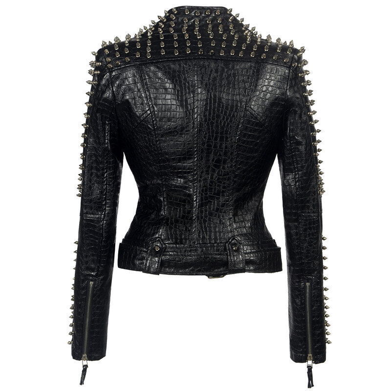 Женская кожаная куртка с заклепками, короткая облегающая куртка в стиле стимпанк-рок, пальто из искусственной кожи с вышивкой в готическом стиле, 2024
