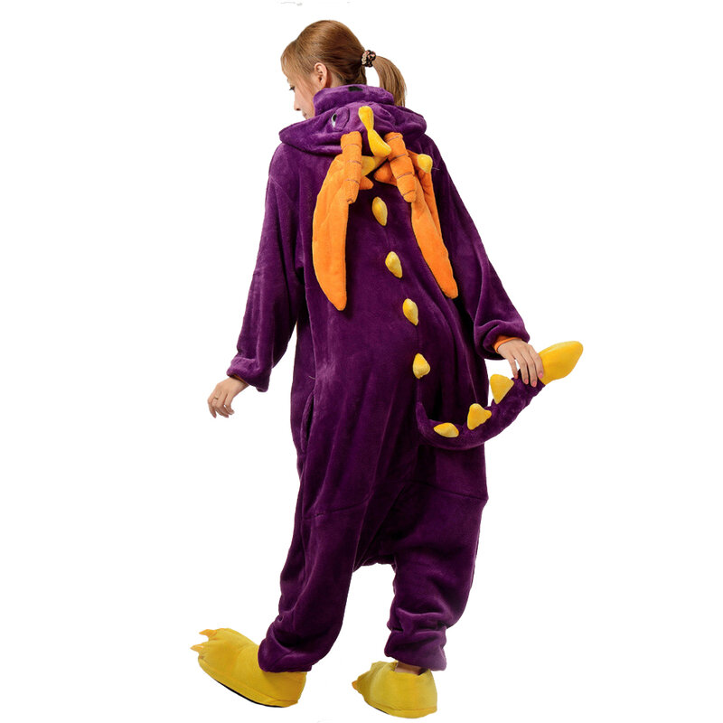 Combinaison à capuche petit dinosaure violet pour femme, pyjama, costume de fête d'Halloween, animal, cosplay, vêtements Kigurumi, vêtements de nuit en peluche