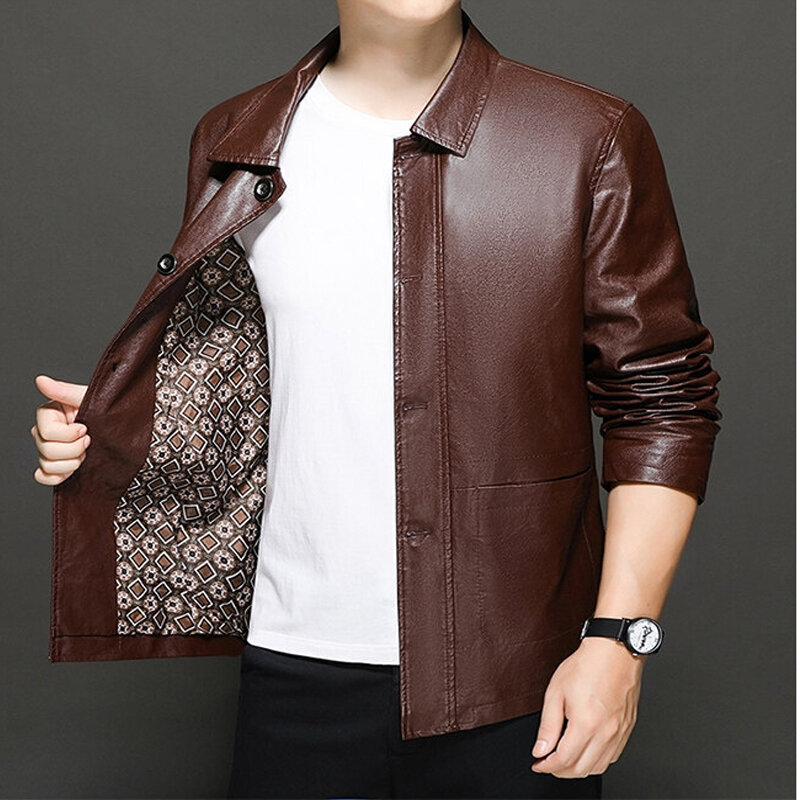 Autumn Slim Fit Thin Trend PU Leather Jacket Men Dress Suit Outwear Coat Male Blazers Business Faux Leather Jacket Plus Size 7XL
