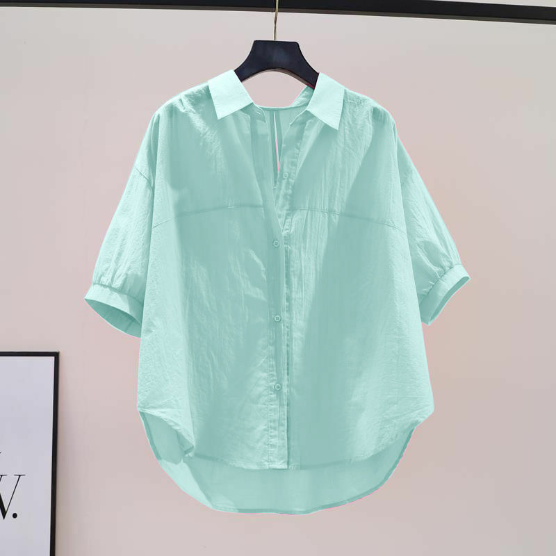 Camisa 100% de algodón puro para mujer, Top de manga corta, versión coreana, holgado y adelgazante, diseño perezoso y reductor de edad, 2024