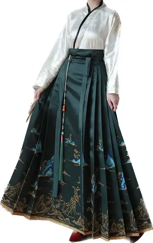 2pcs Set Hanfu Horse Face Skirt Modern Women Oversized Office Lady Wear Long Sleeve Shirt+Skirt Chinese Hanfu Sets Plus Size XL