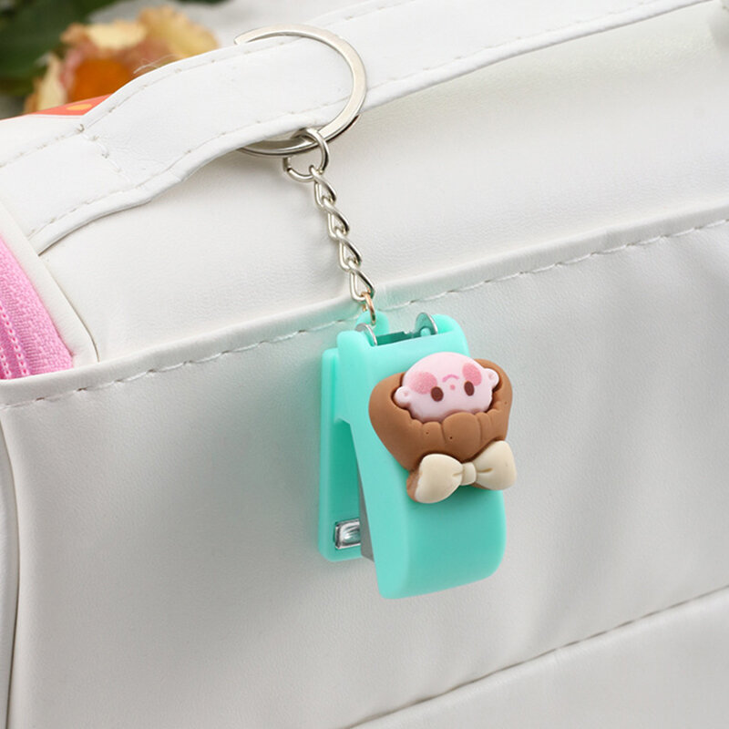 Macaron Color Cute Cartoon Mini Stapler Key Chain Student Creative stapler Convenient Key Ring Pendant