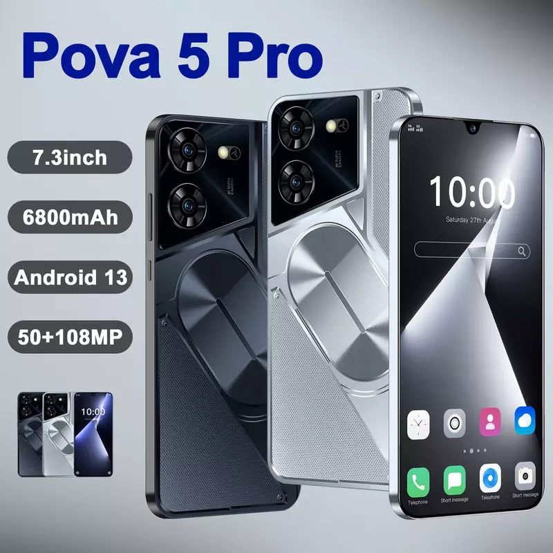 Pova 5 Pro ponsel cerdas versi Global, ponsel pintar Android dimensi 9300 16G + 1TB 6800mAh 50 + 108MP 4G/5G NFC