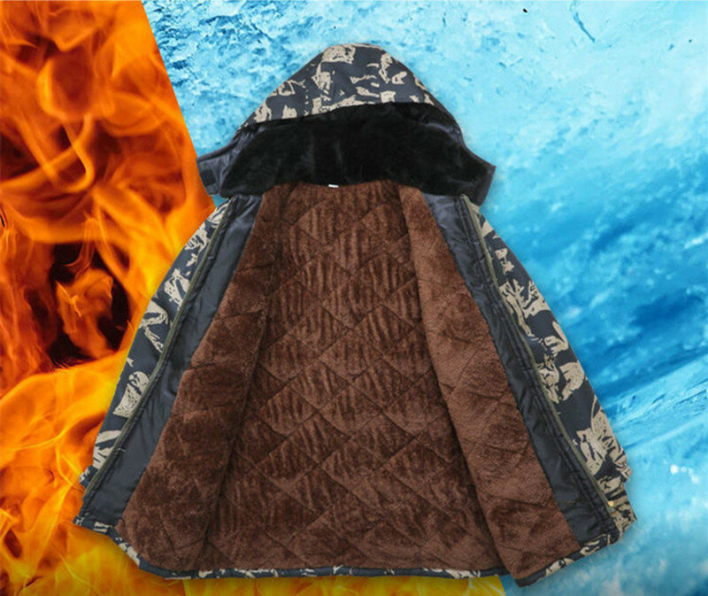 Zimowy zagęszczony aksamit i odporny na zimno średniej długości ciepły i odporny na zużycie praca na zewnątrz kurtka podszyta bawełną kamuflażu