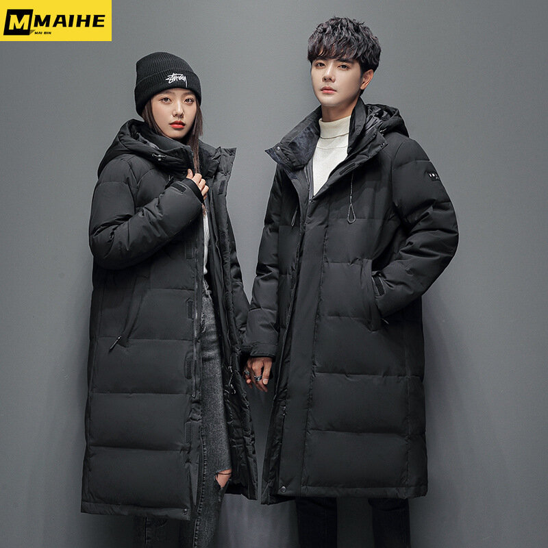 Mens Winter Down Jacket Long Over Knee White Duck Puffer Jackets Youth Fashion Thickened Parkas Couples Warm Workwear Overcoat