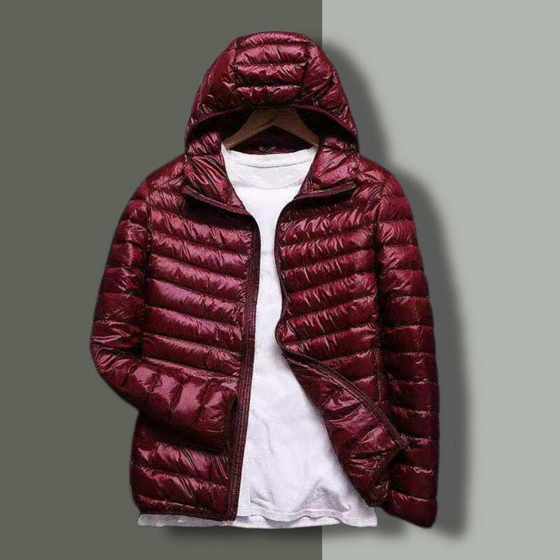 Męskie parki Ultra lekki kaptur męski płaszcz zimowy jednolity kolor cienka bawełna wyściełane kurtka z zamkiem odzież męską Streetwear