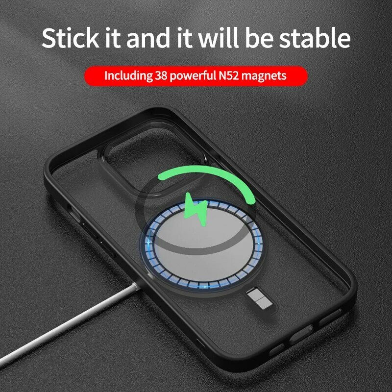 Luxo Clear HD Phone Case para iPhone, magnético, Magsafe, carregamento sem fio, à prova de choque, capa de celular, iPhone 14, 13, 12, 11, 15 Pro Max