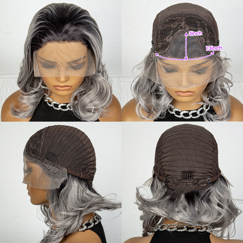 Короткий парик с градиентными волнистыми волосами 13x 3, синтетический парик с волнистыми волосами, 16 дюймов, парик с волнистыми волосами