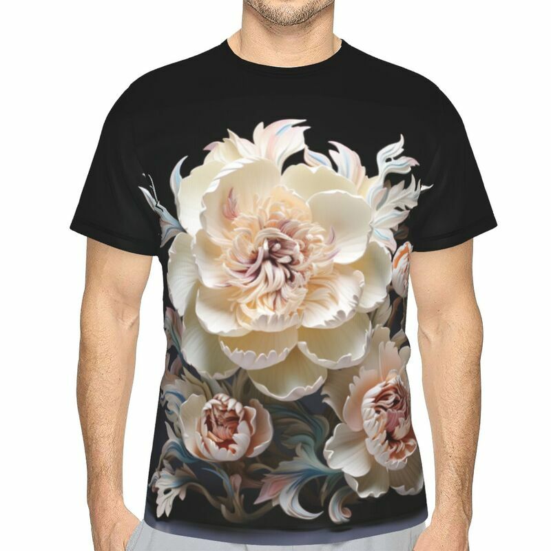 Camiseta de manga corta informal para hombre, en 3D Camiseta con estampado de flores, fresca y transpirable, Top suelto grande, moda de verano, Y2K