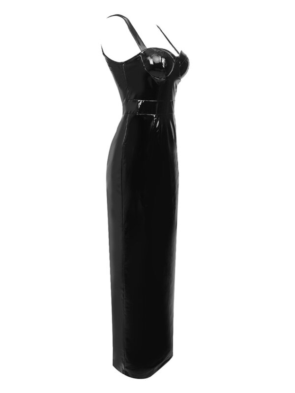 Женское летнее однотонное платье из ПУ кожи, без рукавов, с квадратным вырезом, высокой талией и открытыми плечами, 2023
