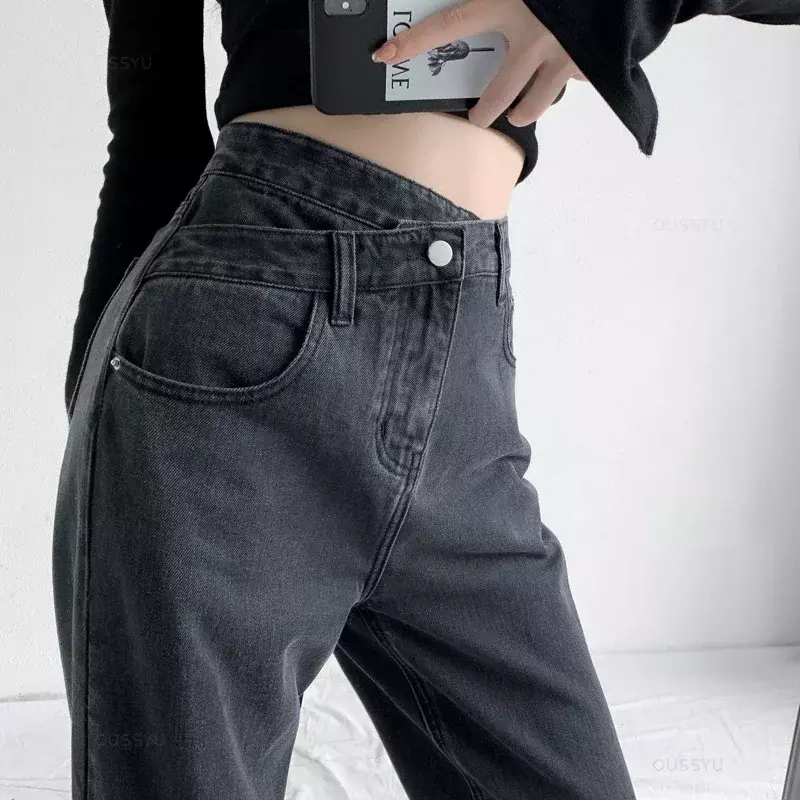 กางเกงยีนส์2024New เอวสูงสำหรับผู้หญิง, กางเกงยีนส์สีดำสีน้ำเงินกางเกงขาม้าสำหรับคุณแม่