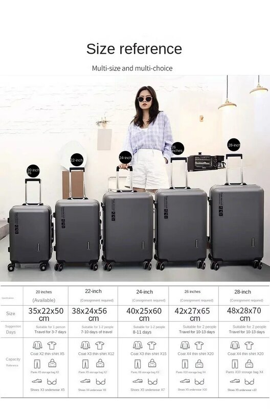 New GL Trolley Case Female Suitcase Wheels Boarding Students Korean Version of the Suitcases Male Aluminium Frame Luggage