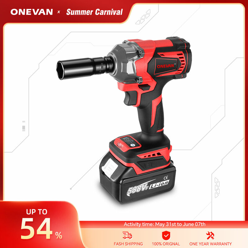 Onevan-Chave elétrica de impacto sem escova, ferramenta elétrica sem fio, torque 1200 N.M, bateria 588VF, 1/2 ", bateria Makita 18V