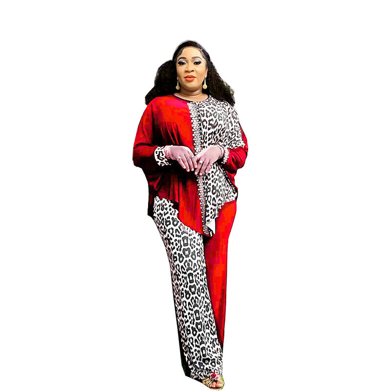 Roupas africanas de duas peças para mulheres, manga comprida elegante, top com gola O, Calça Plus Size, Conjuntos Combinados, Dashiki, roupas de outono