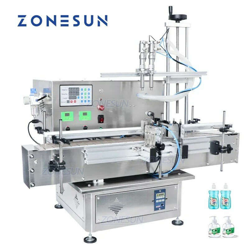 ZONESUN-máquina de llenado de bomba de diafragma, dispositivo automático de 2 cabezales, Gel, champú, líquido, para línea de producción