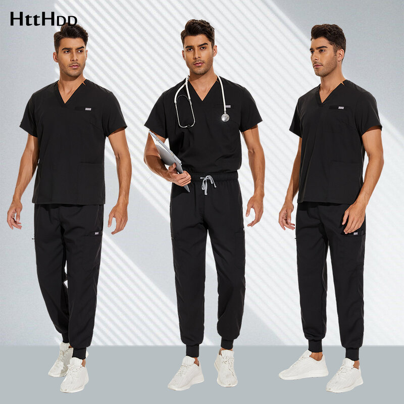 Hospital Doctor Nursing Set Unisex Wholesale Casual Jogger Suits Short Sleeved V-neck Tops Nurse Pants Pharmacy Medical Uniforms