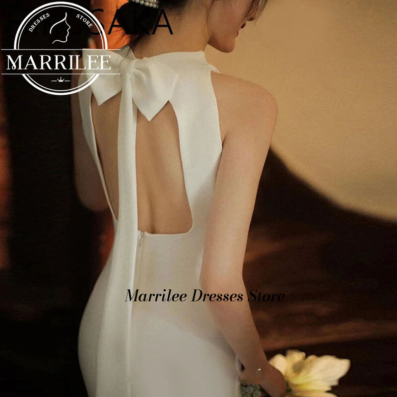 Simple Civil Wedding Dress Modest  Sleeveless O Neck Bridal Dress With Bow On Back Pleated Long Dresses For Women 2024 Custom