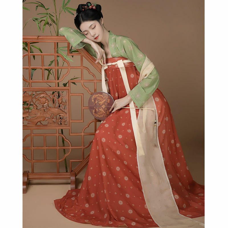 Женские платья Hanfu Китайская традиционная народная одежда Династия Тан восточные танцы старинный полный комплект костюм с нагрудной юбкой зеленый