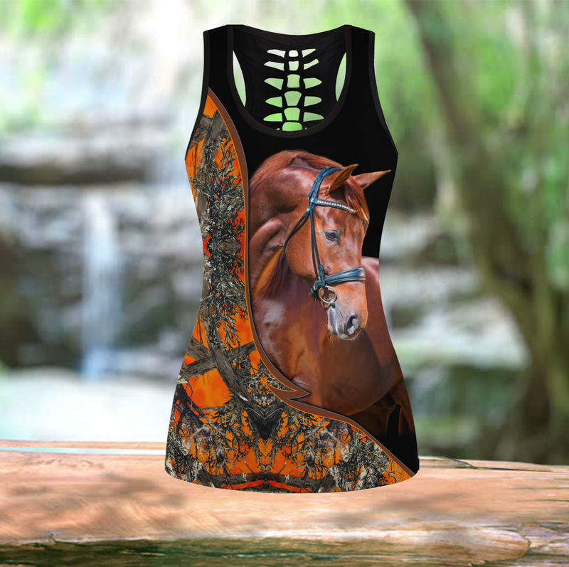 Piękna miłość koń 3D wszystko nadrukowane Hollow Tank Top i komplet legginsów Fitness kobiece legginsy pełnej długości spodnie do biegania DDK93