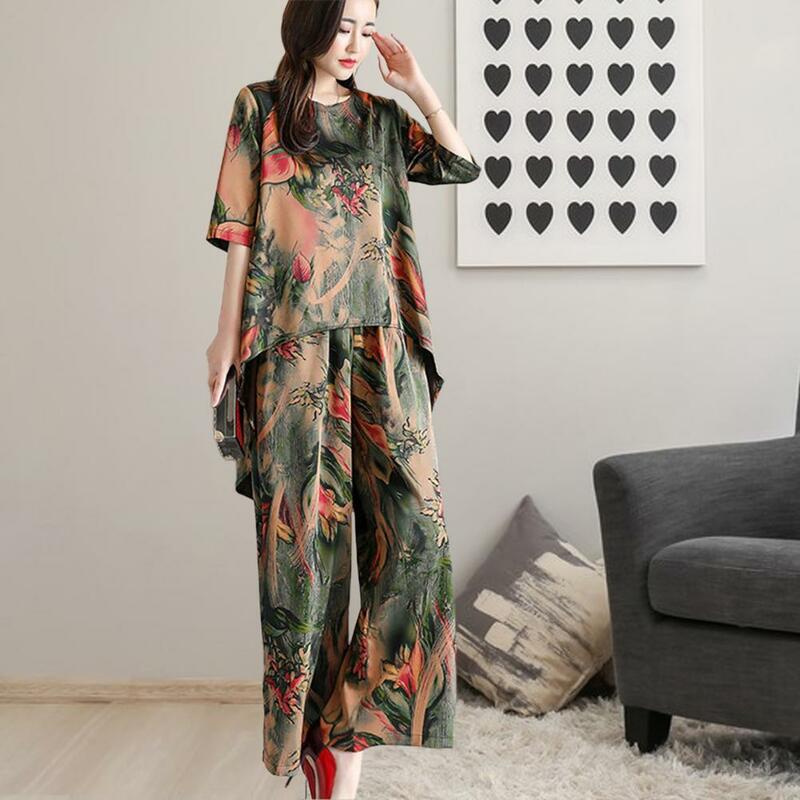 Stylish Casual Outfit 3D Cutting Loose Outfit Elastic Waistband Casual T-shirt Long Wide Leg Pants Outfit Dressing Up