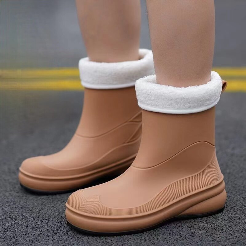 Women's Rain Boots Free Shipping Waterproof Ankle Garden Work Rubber Shoes Detachable Cotton Cover Work Shoes Kitchen Work Shoes