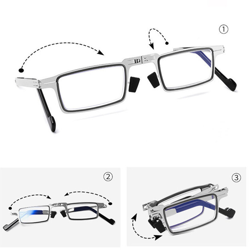 1Pc Anti-blue Reading Glasses Men Metal Foldable Presbyopia Spectacles Frame Cooling Glasses with Case +1.0 +2.0 +3.0 +4.0