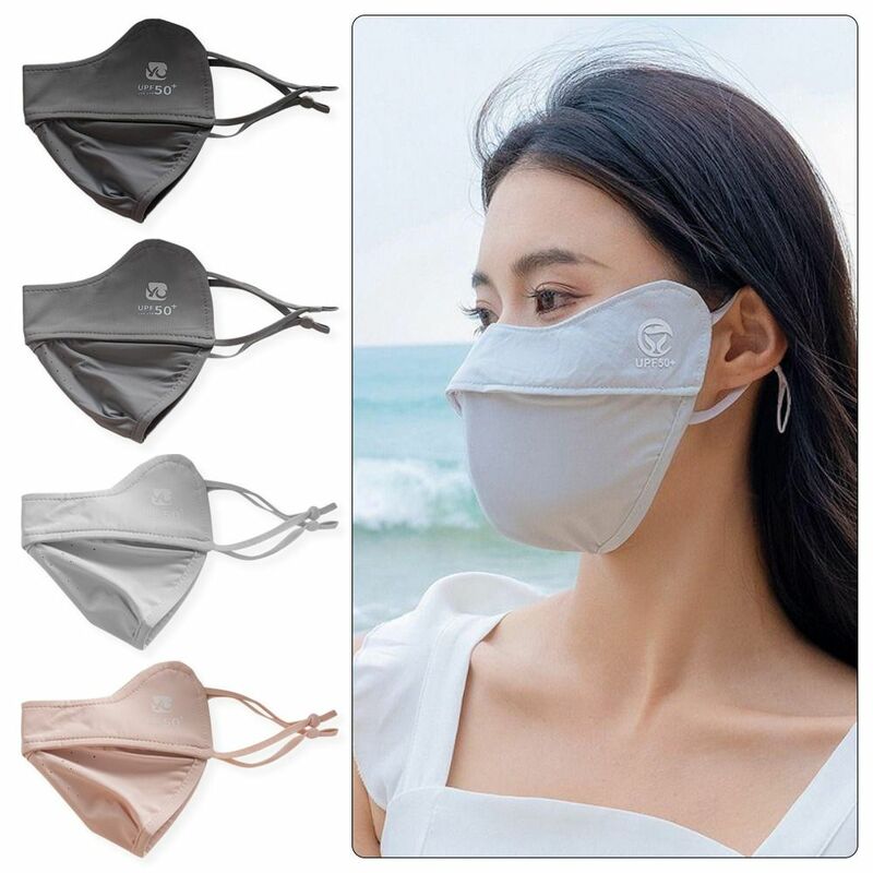 1Pcs Ice Silk Face Mask Durable Anti-UV Driving Face Shield Sun Protection Solid Color Summer Sunscreen Mask