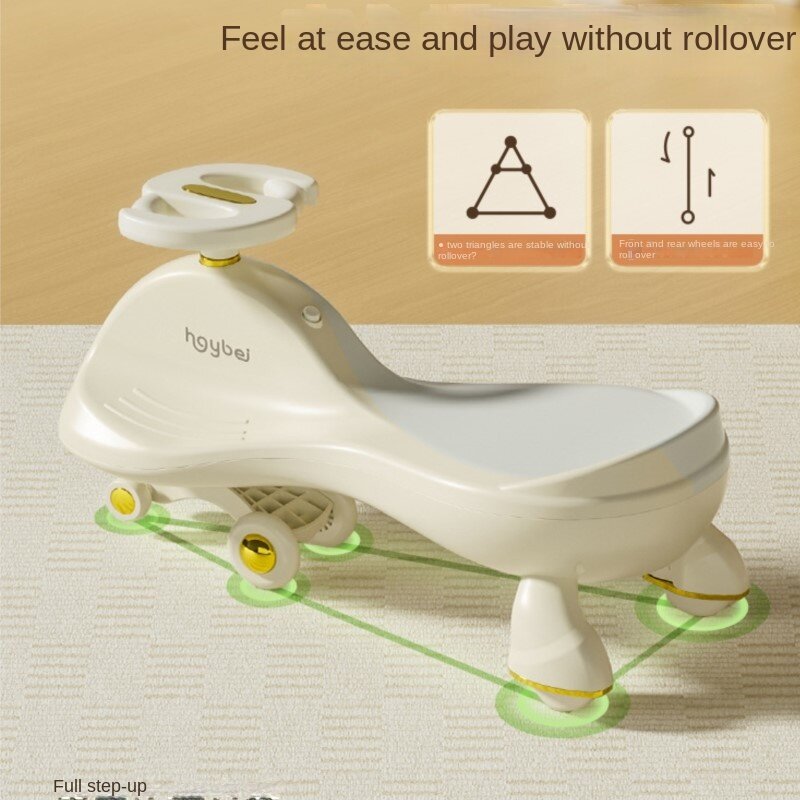Детская вращающаяся машинка для катания на автомобиле, карданное колесо с защитой от опрокидывания для детей 1-8 лет, могут сидеть и учиться ходить