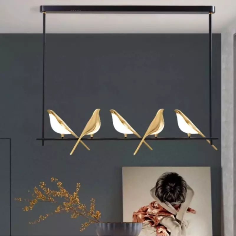 Modern LED Gold Magpie Bird Ceiling Chandelier for Dining Room Luminaire Suspension Pendant Lamp Decorative Lamping Lustre