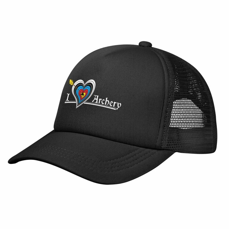 Gorras de béisbol de tiro con arco para adultos, sombreros de malla ajustables para exteriores, amantes del corazón, objetivo
