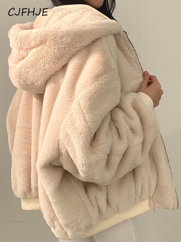 Cjfje-女性用の厚手の暖かい綿のパーカー,特大のコート,韓国のファッション,両面,単色,原宿,ジッパー,ストリートウェア,冬
