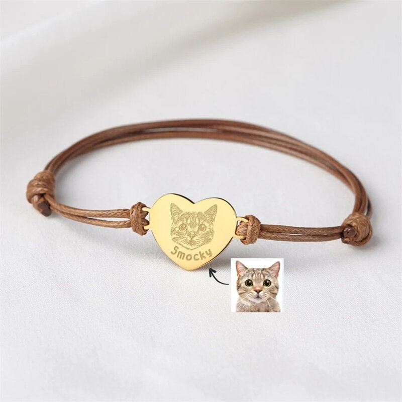 Custom Pet Portrait Bracelet For Women Personalized Dog Photo Stainless Steel Adjustable Pet Owner Lover Bracelet Gift Jewelry